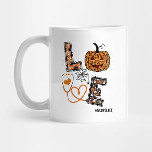 Love Nurse Pumpkin Leopard Fall Halloween Thanksgiving Women T-Shirt Mug